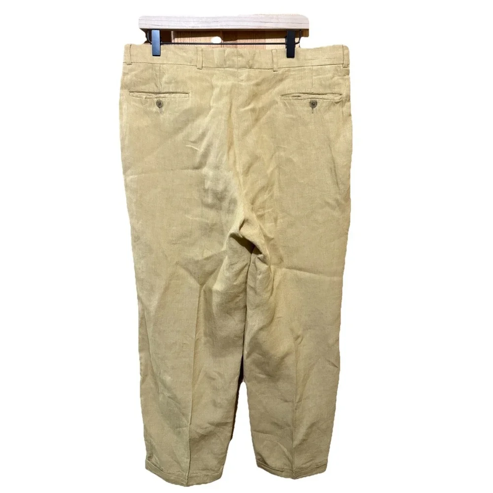 Paul Frederick Pants Mens 38X 28 Khaki  Linen Classic Fit‎ Lightweight Summer